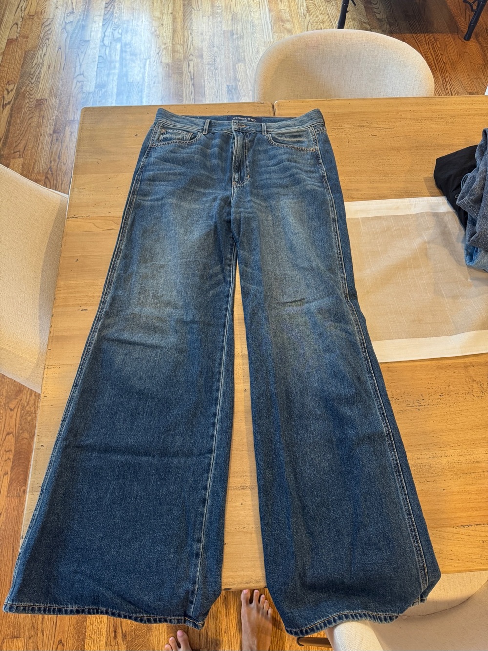 Veronica Beard Dark Blue Wide-Leg Kasey Denim Jeans